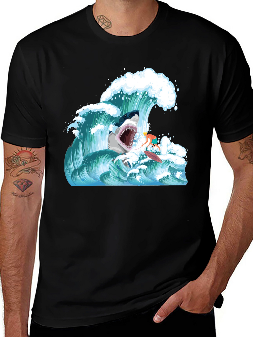Shark Wave Surfer Graphic Tee