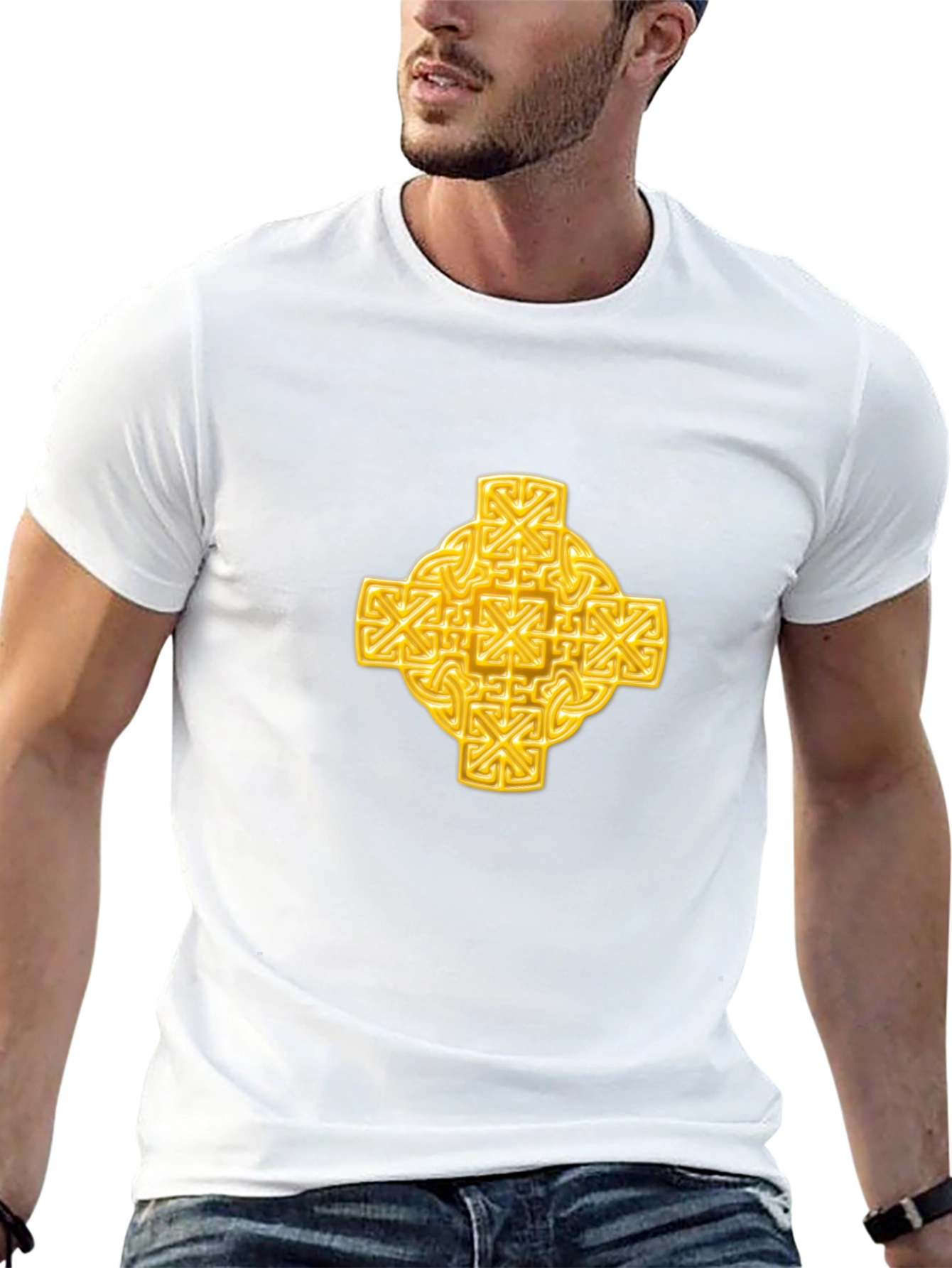 Celtic Knot Cross Graphic Tee - Black Cotton T-Shirt