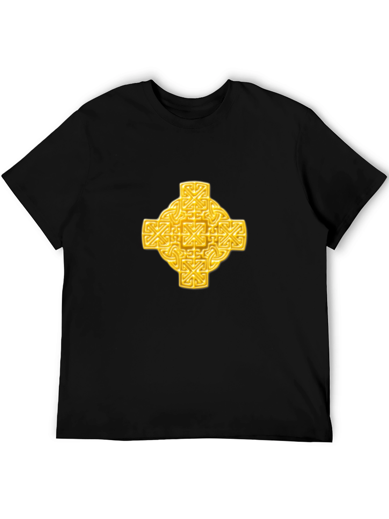 Celtic Knot Cross Graphic Tee - Black Cotton T-Shirt