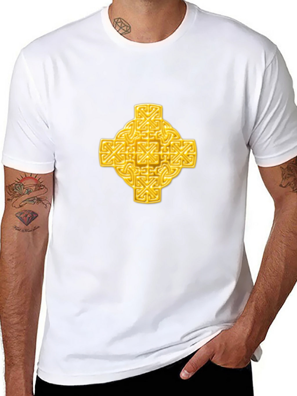 Celtic Knot Cross Graphic Tee - Black Cotton T-Shirt