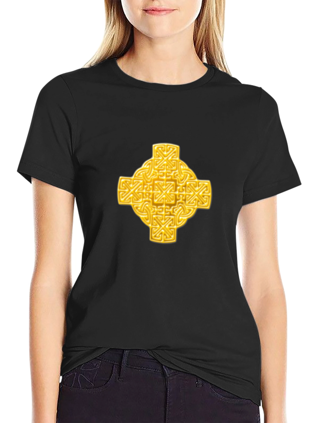Celtic Knot Cross Graphic Tee - Black Cotton T-Shirt
