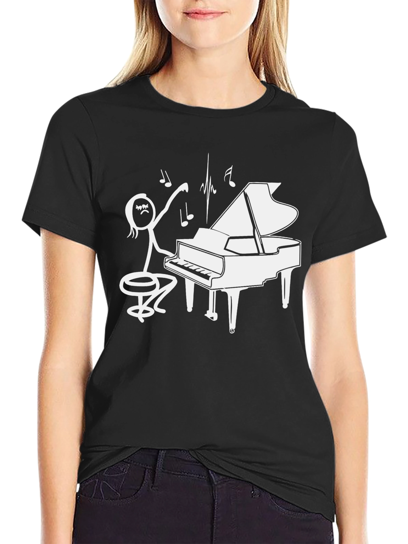 Piano Player Stick Figure Graphic T-Shirt