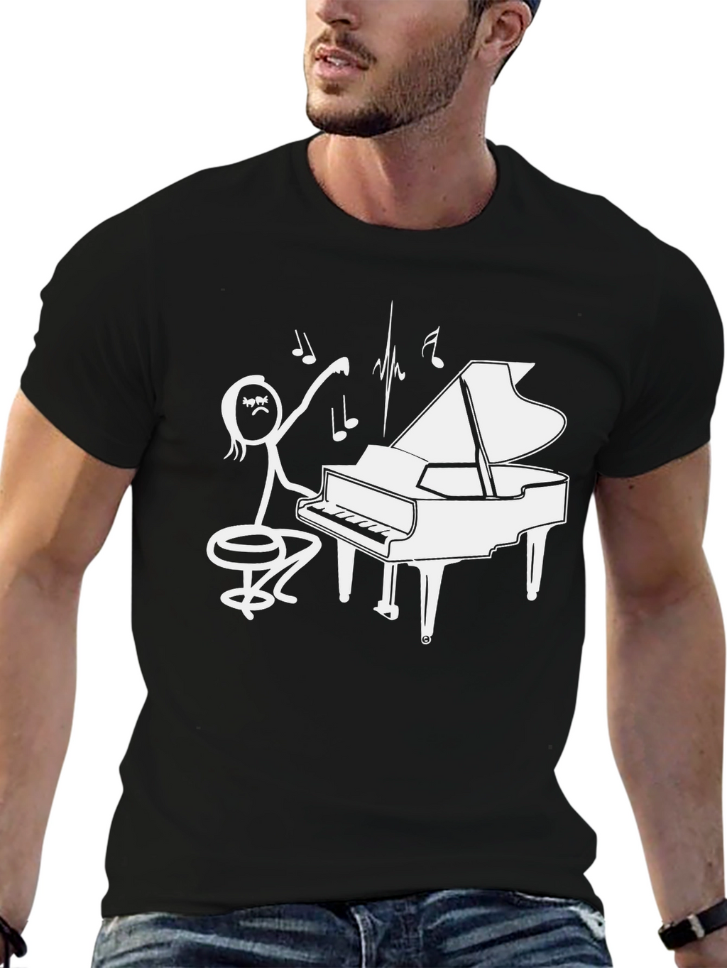 Piano Player Stick Figure Graphic T-Shirt
