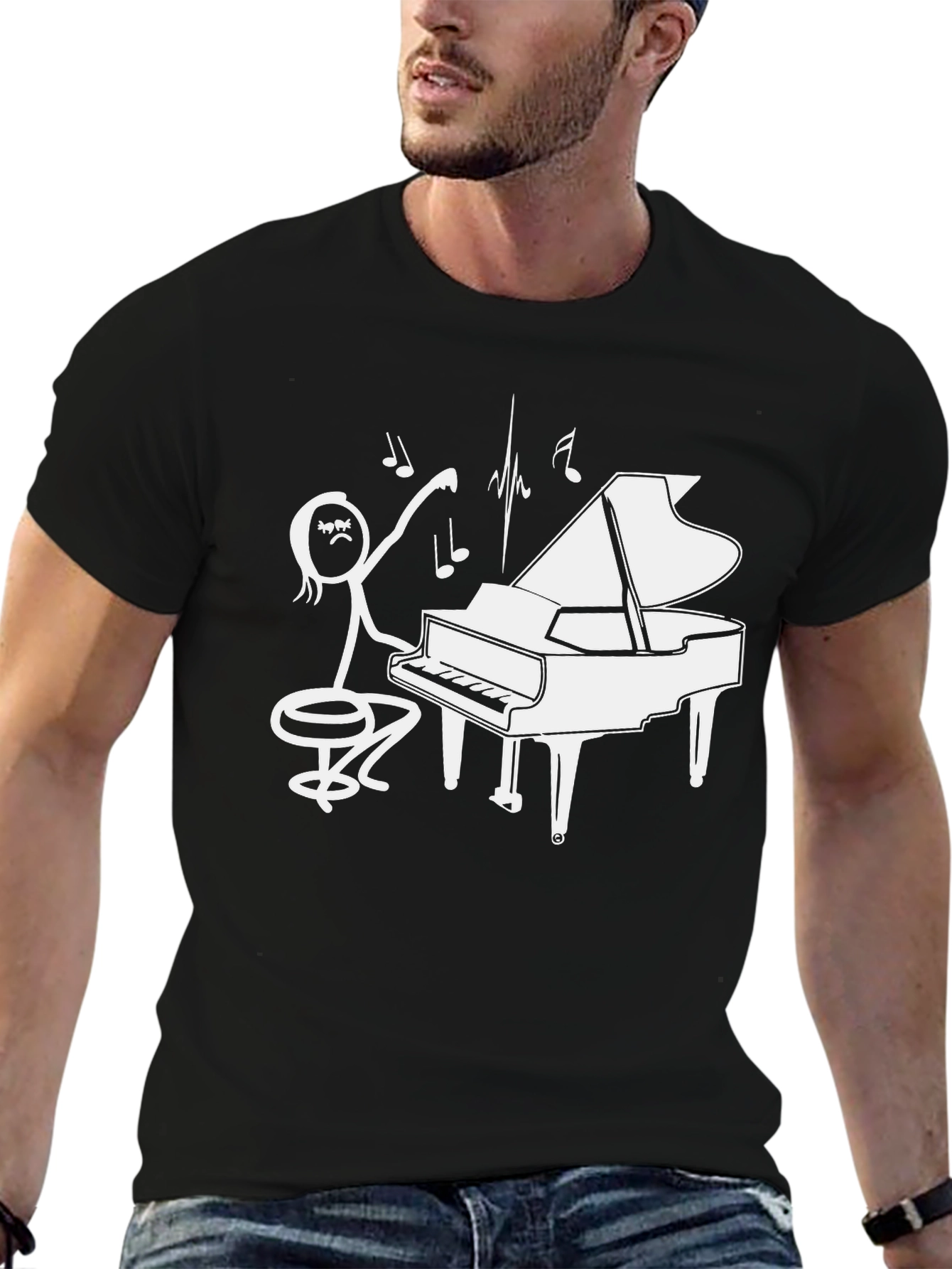 Piano Player Stick Figure Graphic T-Shirt