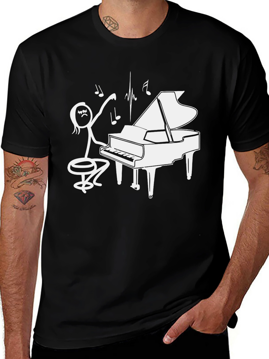 Piano Player Stick Figure Graphic T-Shirt