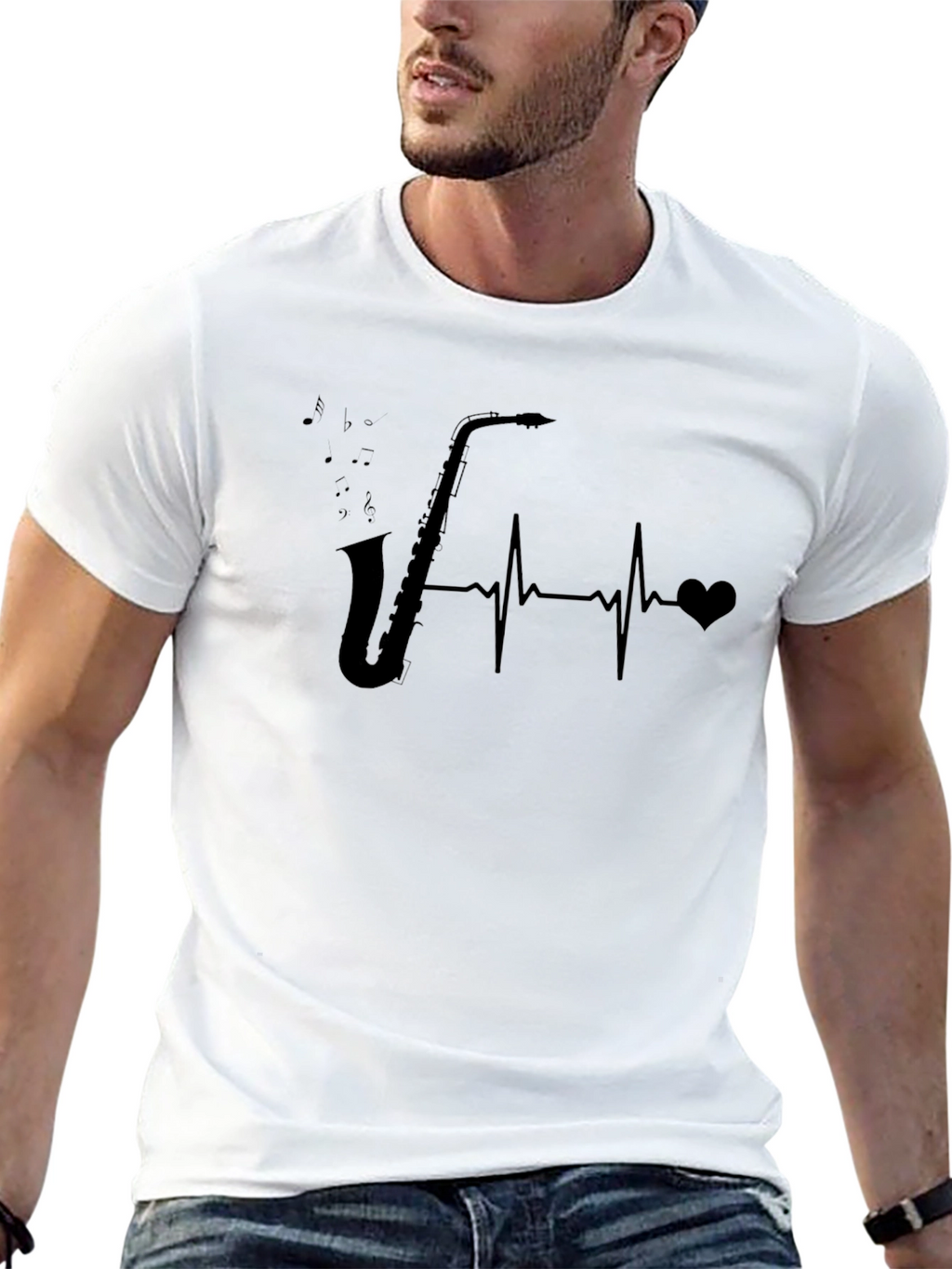 Saxophone Heartbeat Graphic T-Shirt - Music Lover Tee
