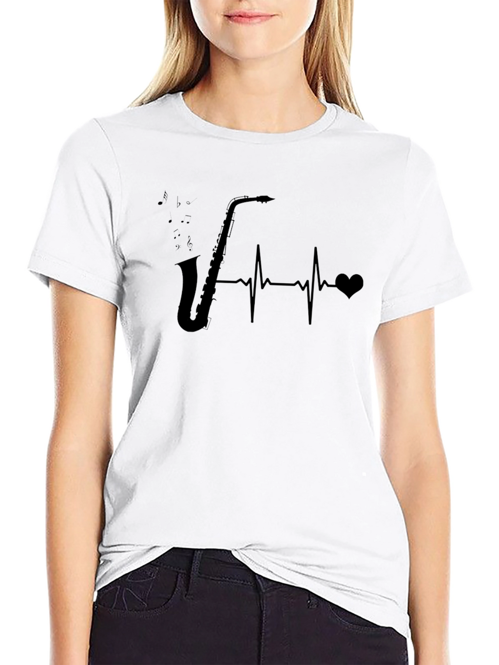Saxophone Heartbeat Graphic T-Shirt - Music Lover Tee