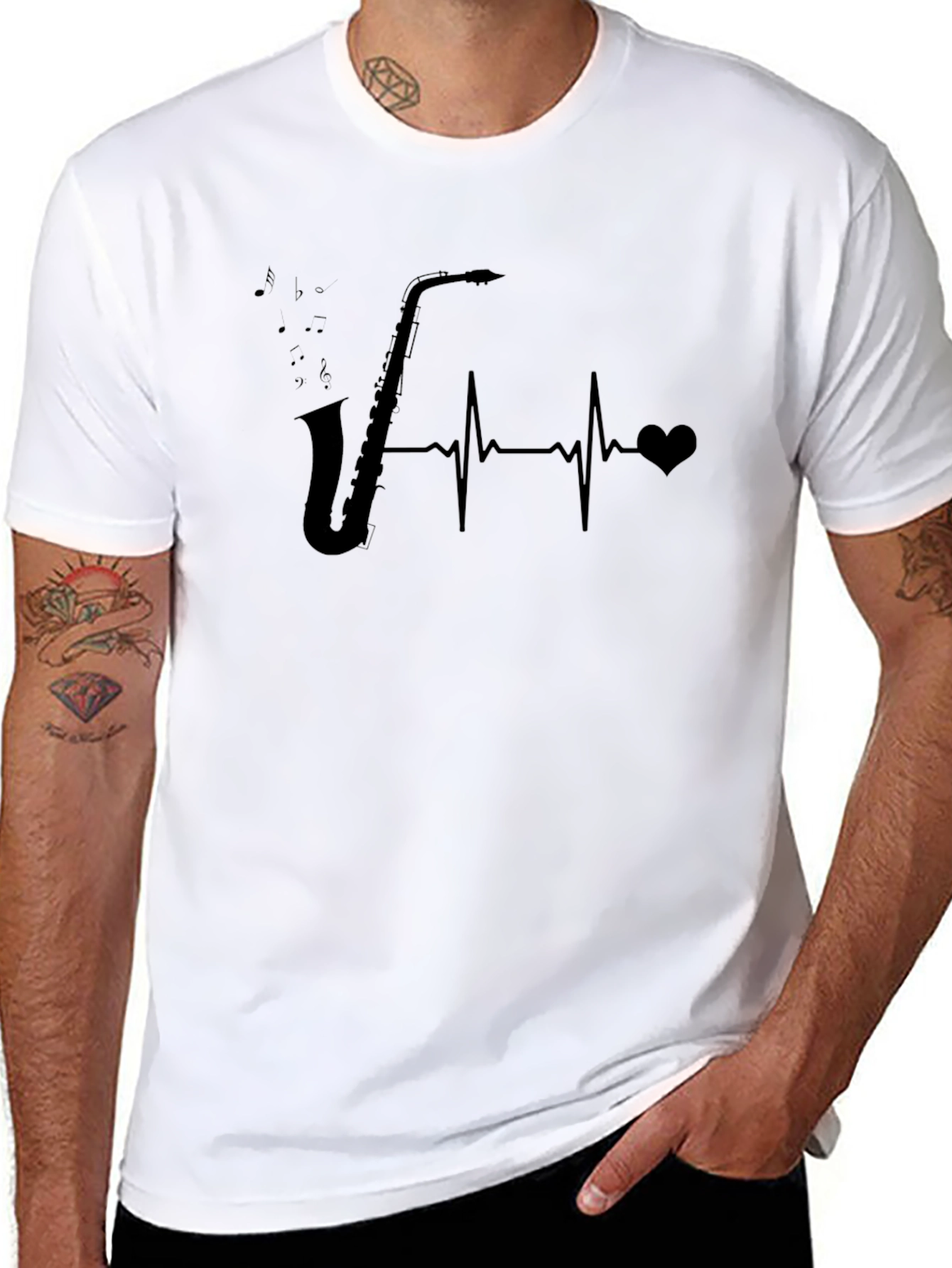 Saxophone Heartbeat Graphic T-Shirt - Music Lover Tee