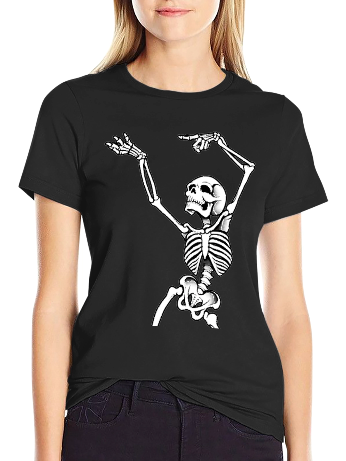 Skeleton Graphic Tee - Black Cotton T-Shirt