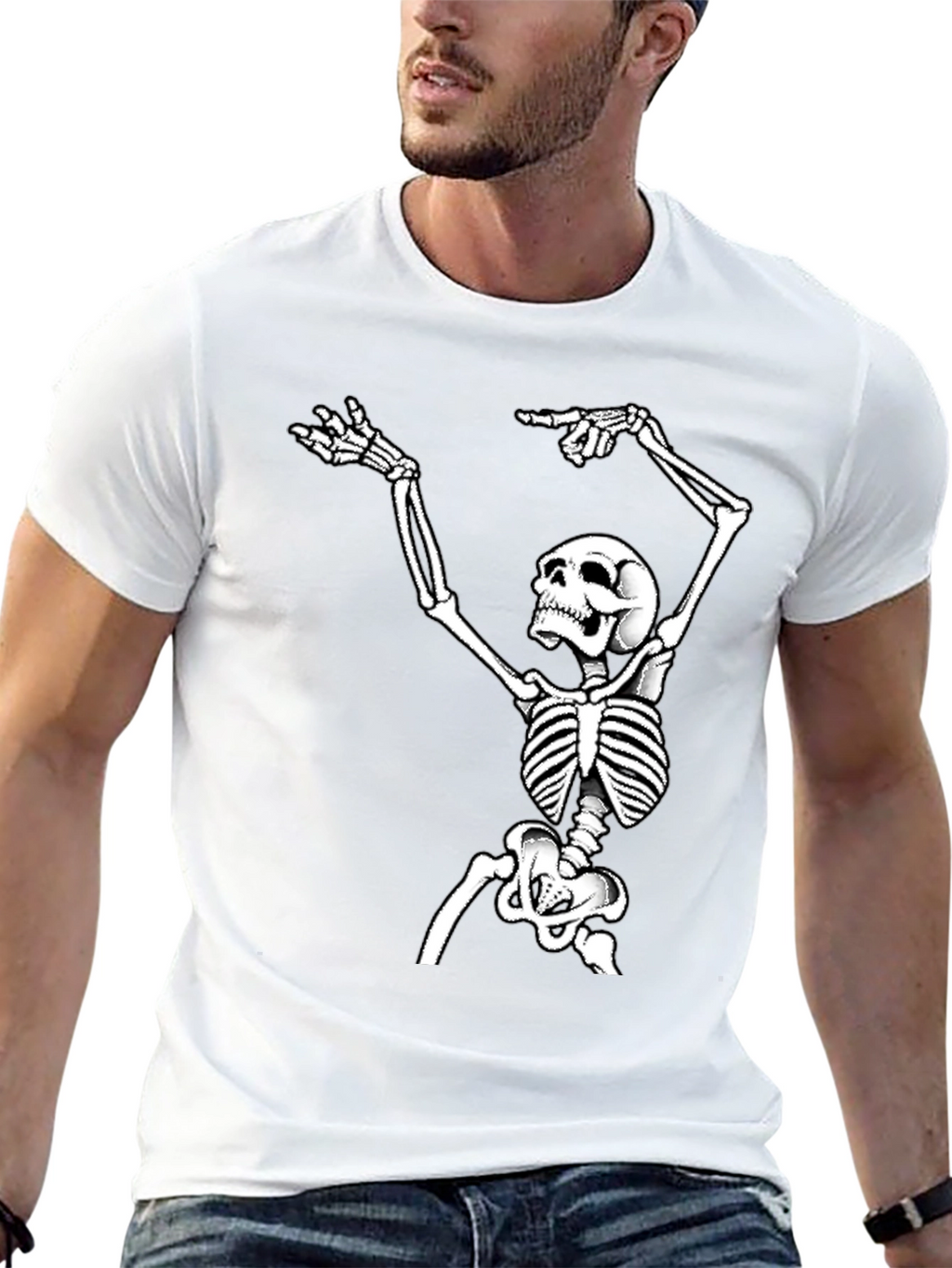 Skeleton Graphic Tee - Black Cotton T-Shirt