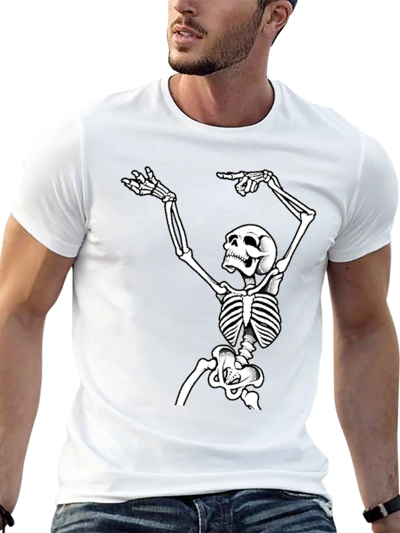 Skeleton Graphic Tee - Black Cotton T-Shirt