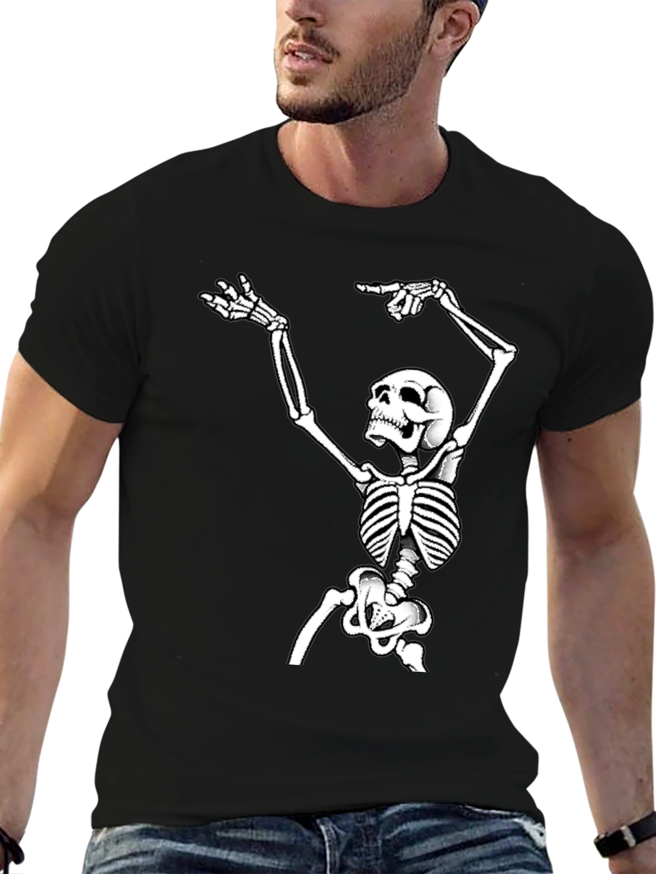 Skeleton Graphic Tee - Black Cotton T-Shirt