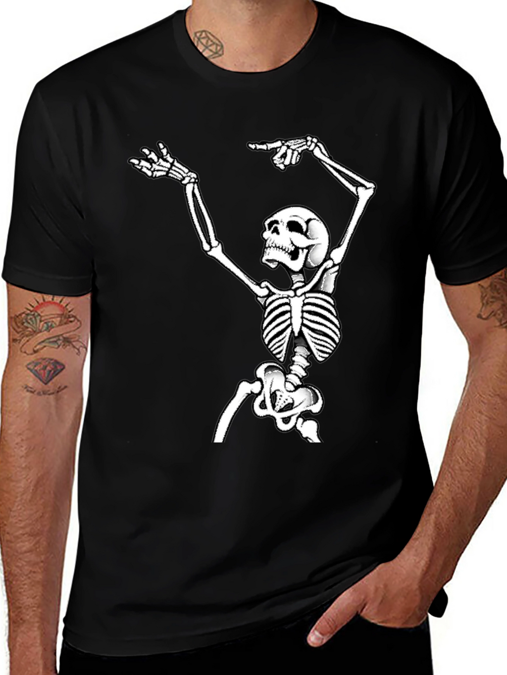 Skeleton Graphic Tee - Black Cotton T-Shirt