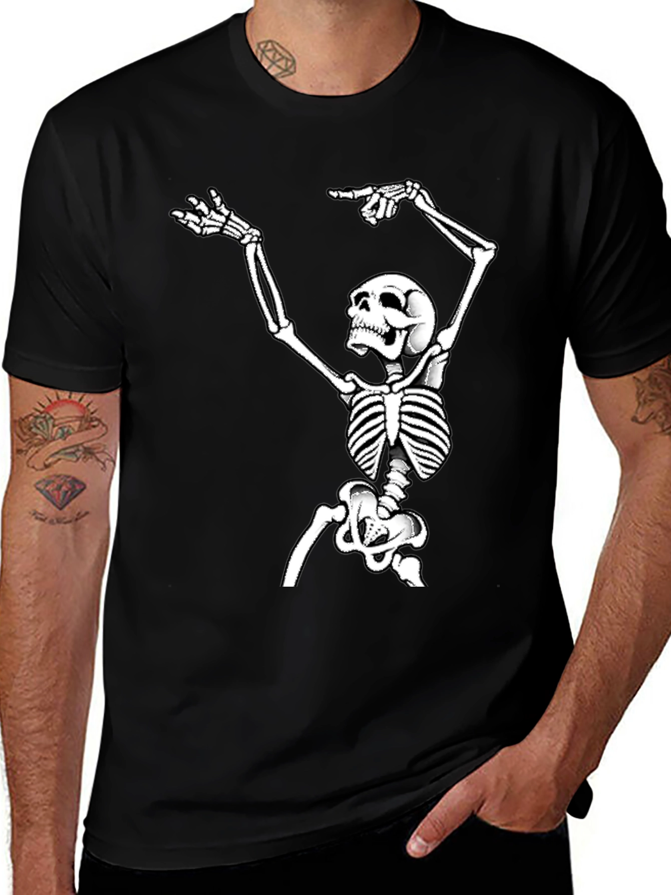 Skeleton Graphic Tee - Black Cotton T-Shirt