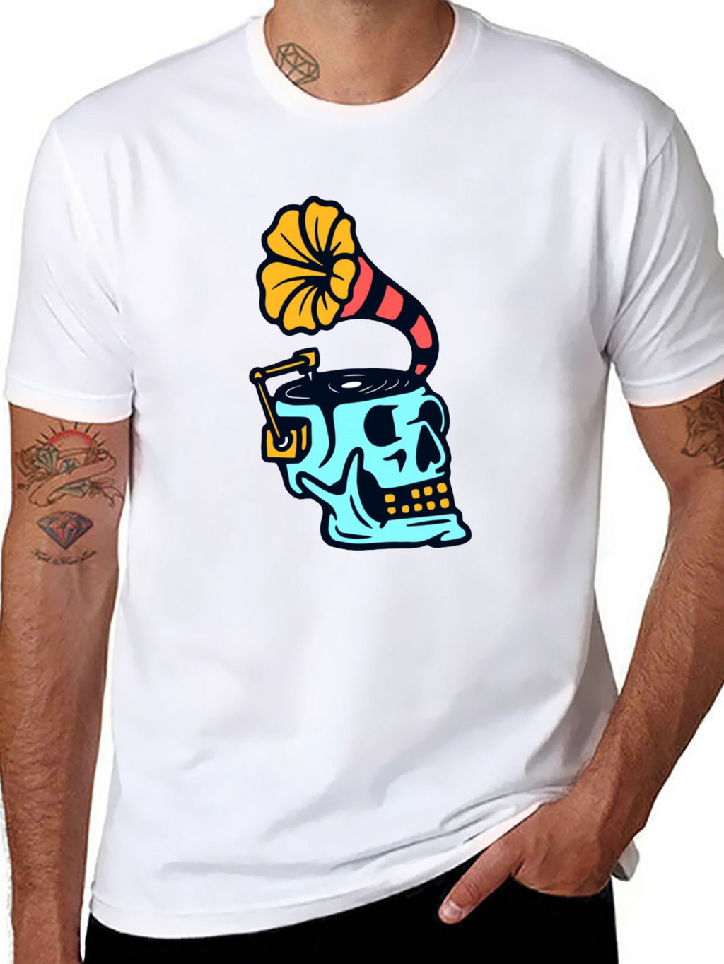 Skull Phonograph T-Shirt - Retro Music Style