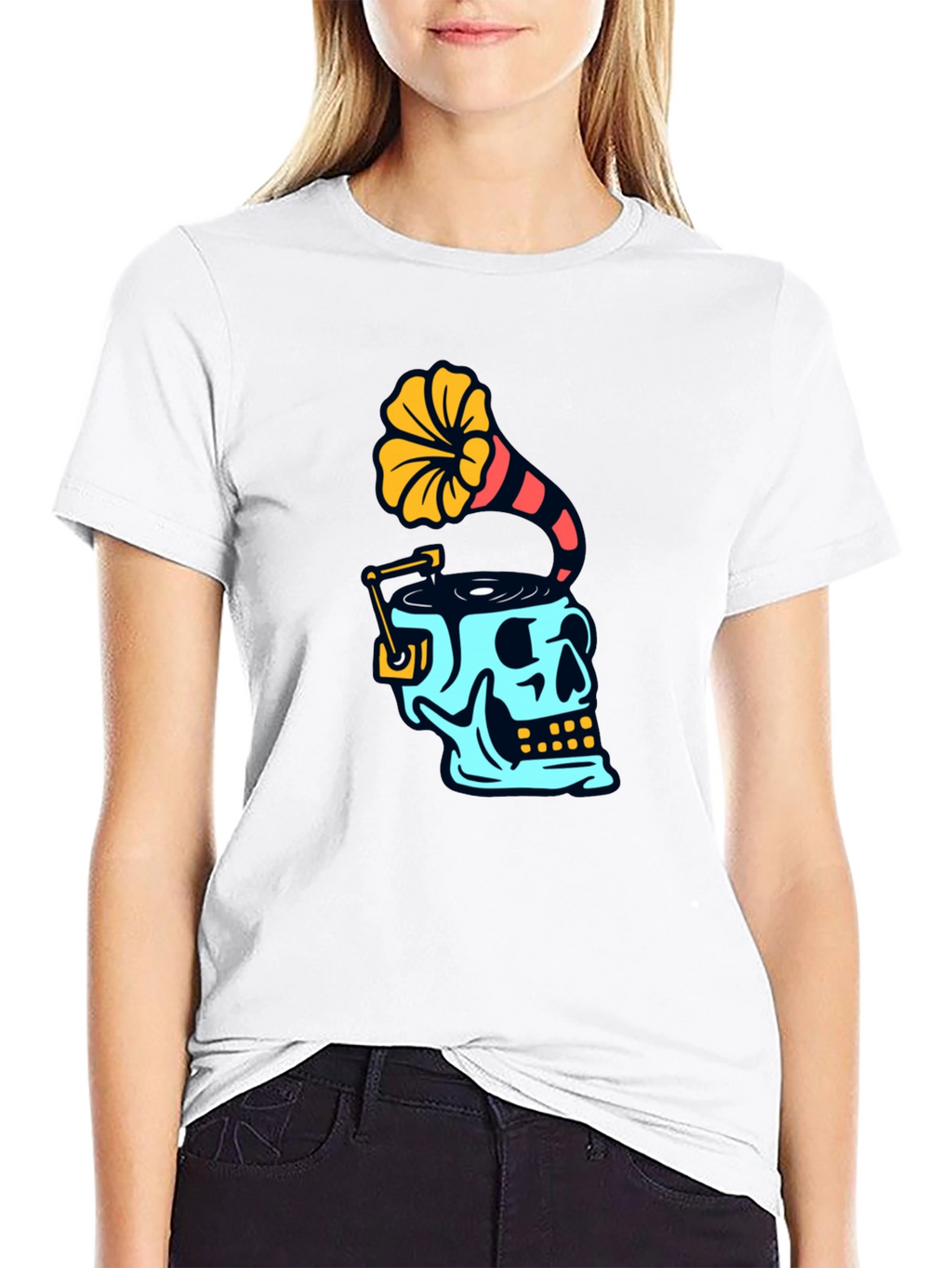 Skull Phonograph T-Shirt - Retro Music Style