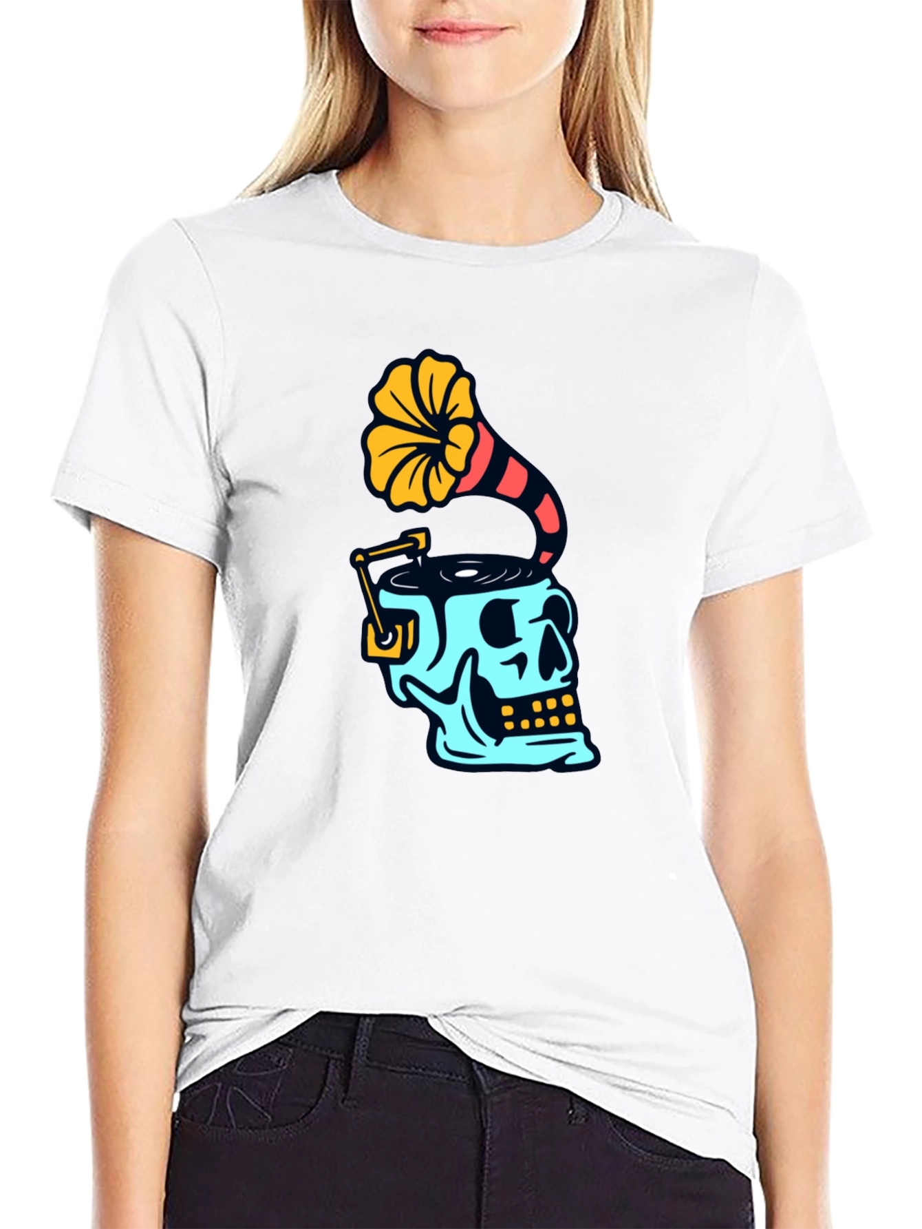 Skull Phonograph T-Shirt - Retro Music Style