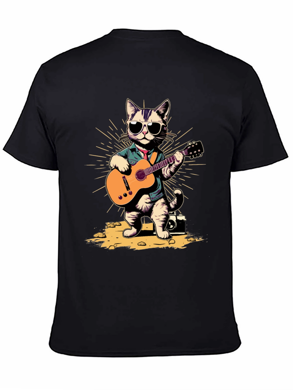 Cool Cat Guitarist Graphic T-Shirt