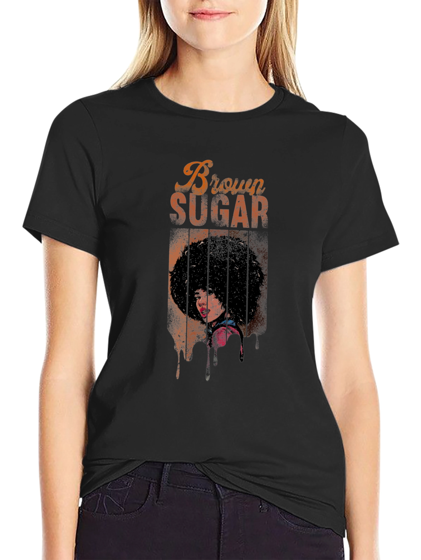 Brown Sugar Graphic Print Black T-Shirt