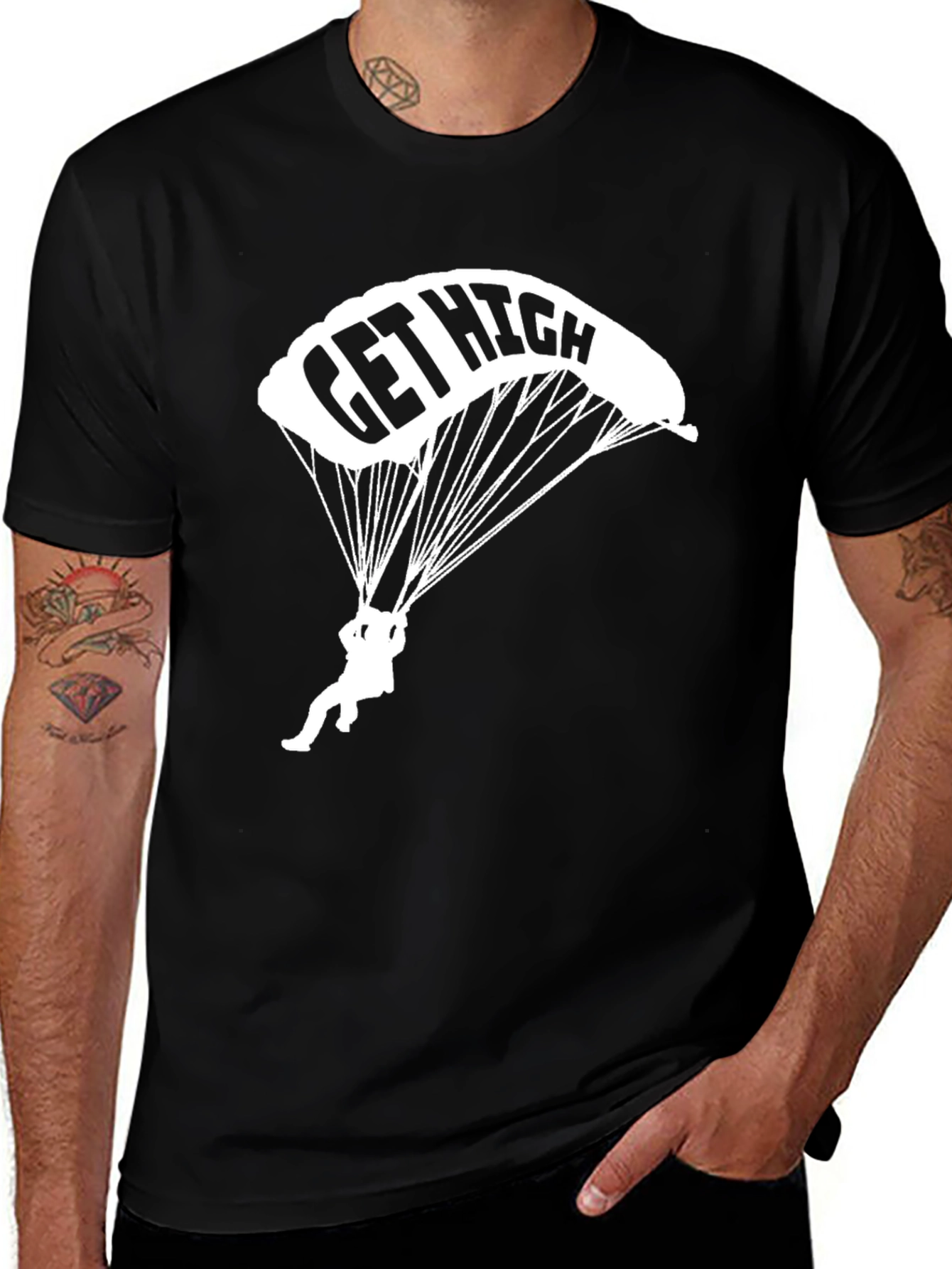 Get High Parachute T-Shirt - Black Cotton Tee