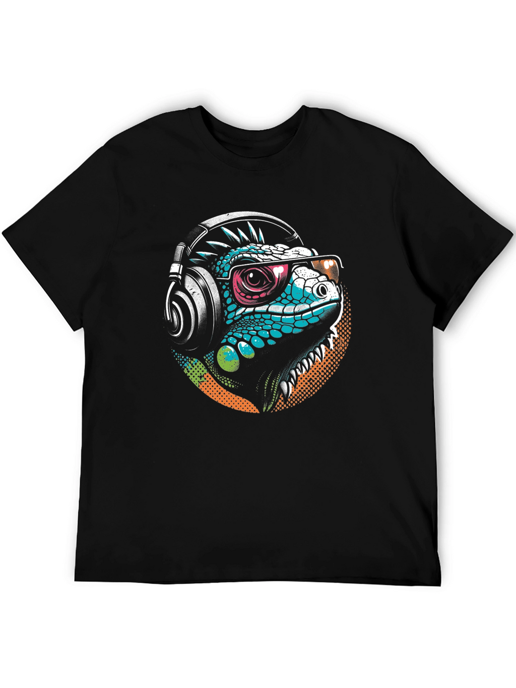 Cool Iguana Tee: Stylish Lizard with Headphones