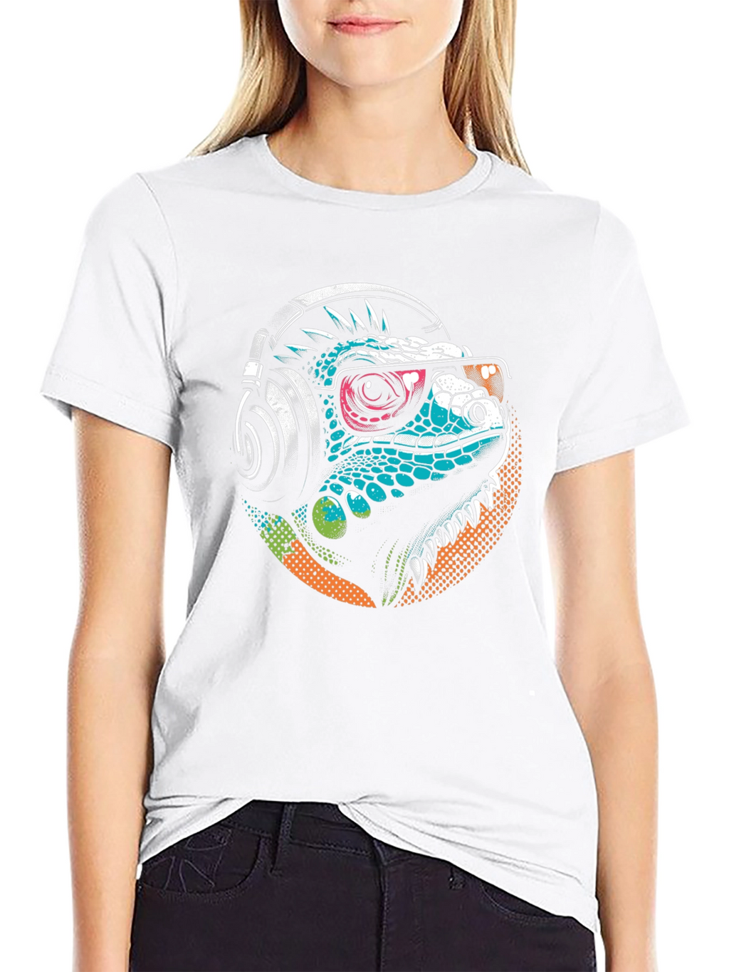 Cool Iguana Tee: Stylish Lizard with Headphones