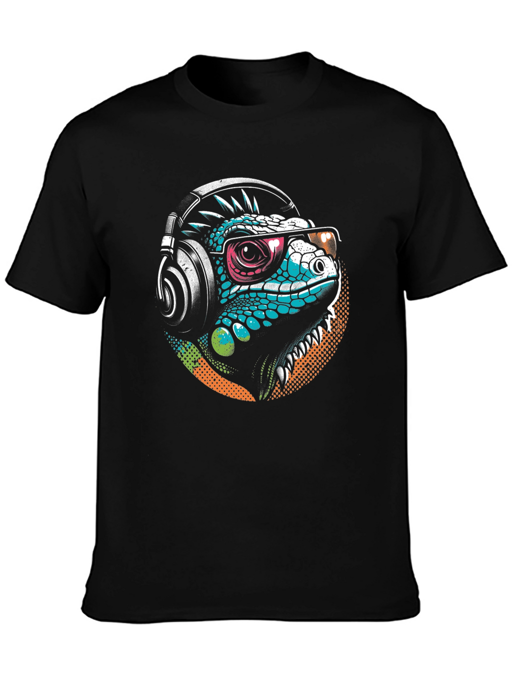 Cool Iguana Tee: Stylish Lizard with Headphones