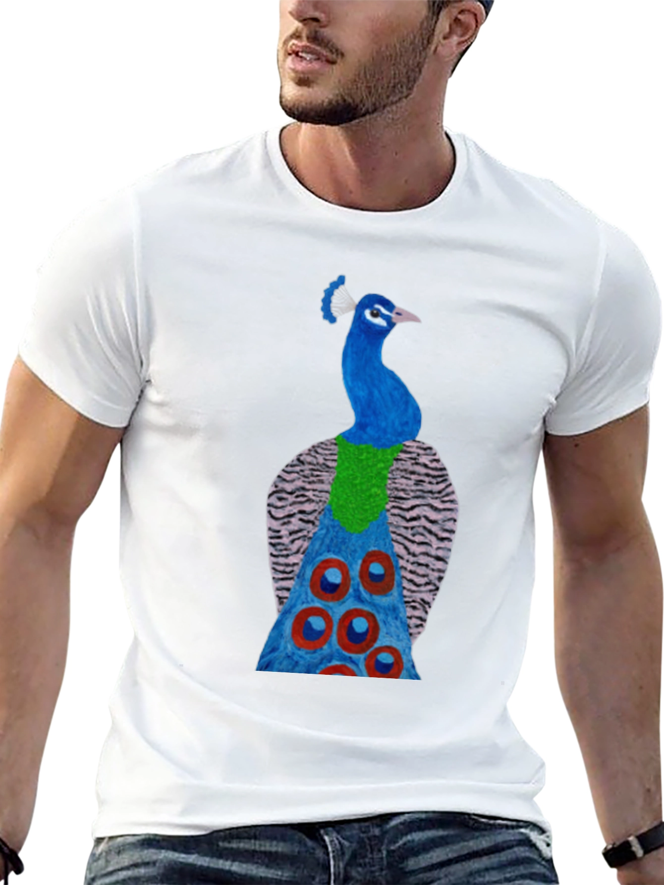 Peacock Graphic Tee - Black Cotton Blend