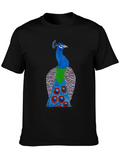 Peacock Graphic Tee - Black Cotton Blend