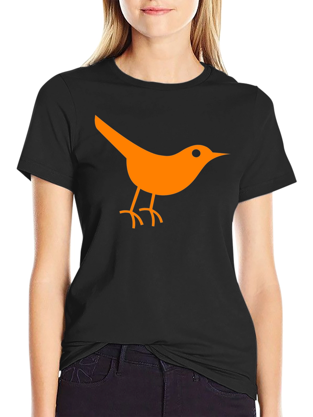 Orange Bird Graphic Black T-Shirt