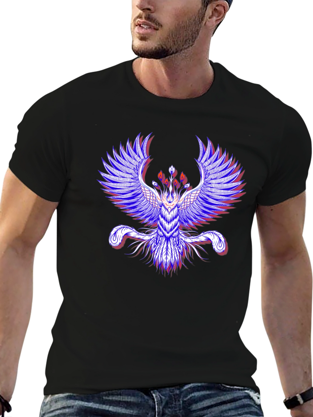 Phoenix Graphic Print Mens Black T-Shirt