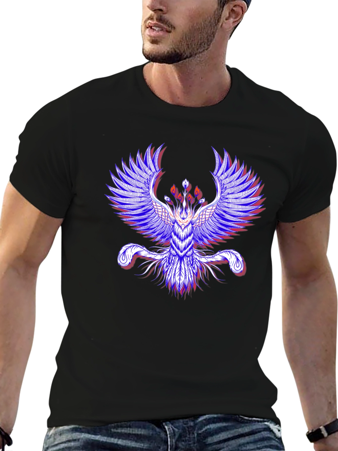 Phoenix Graphic Print Mens Black T-Shirt