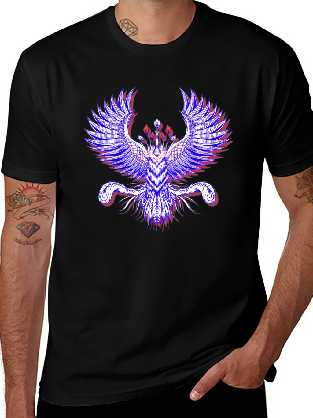 Phoenix Graphic Print Mens Black T-Shirt