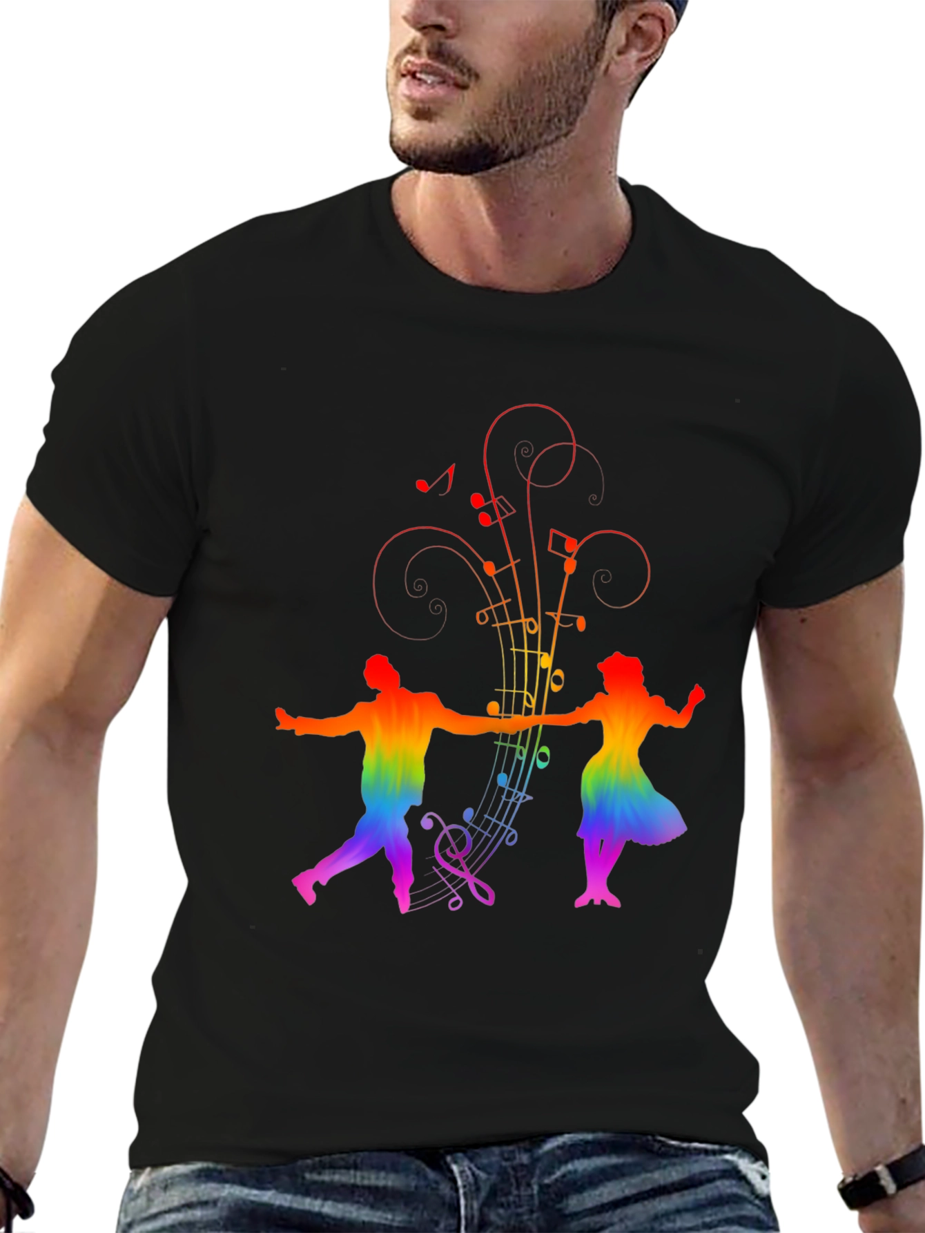 Rainbow Music Dancer Black Tee