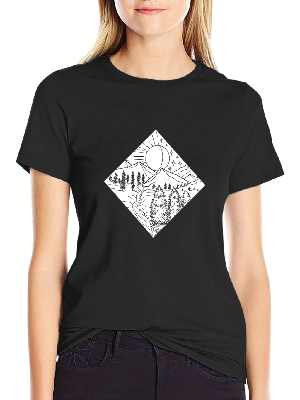 Mountain Scene Graphic Tee - Stylish Black Shirt