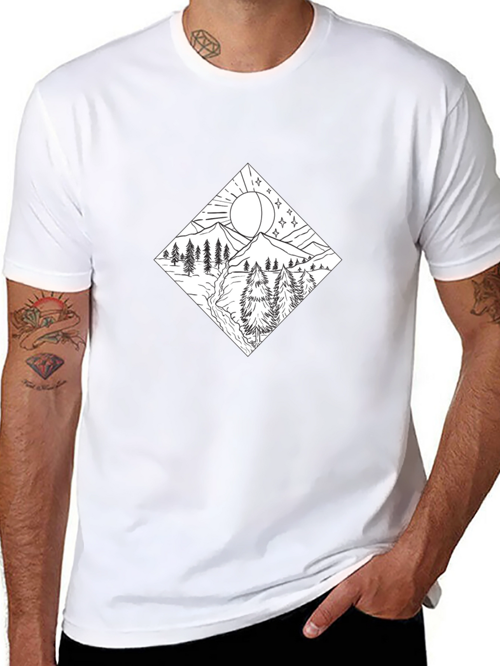 Mountain Scene Graphic Tee - Stylish Black Shirt