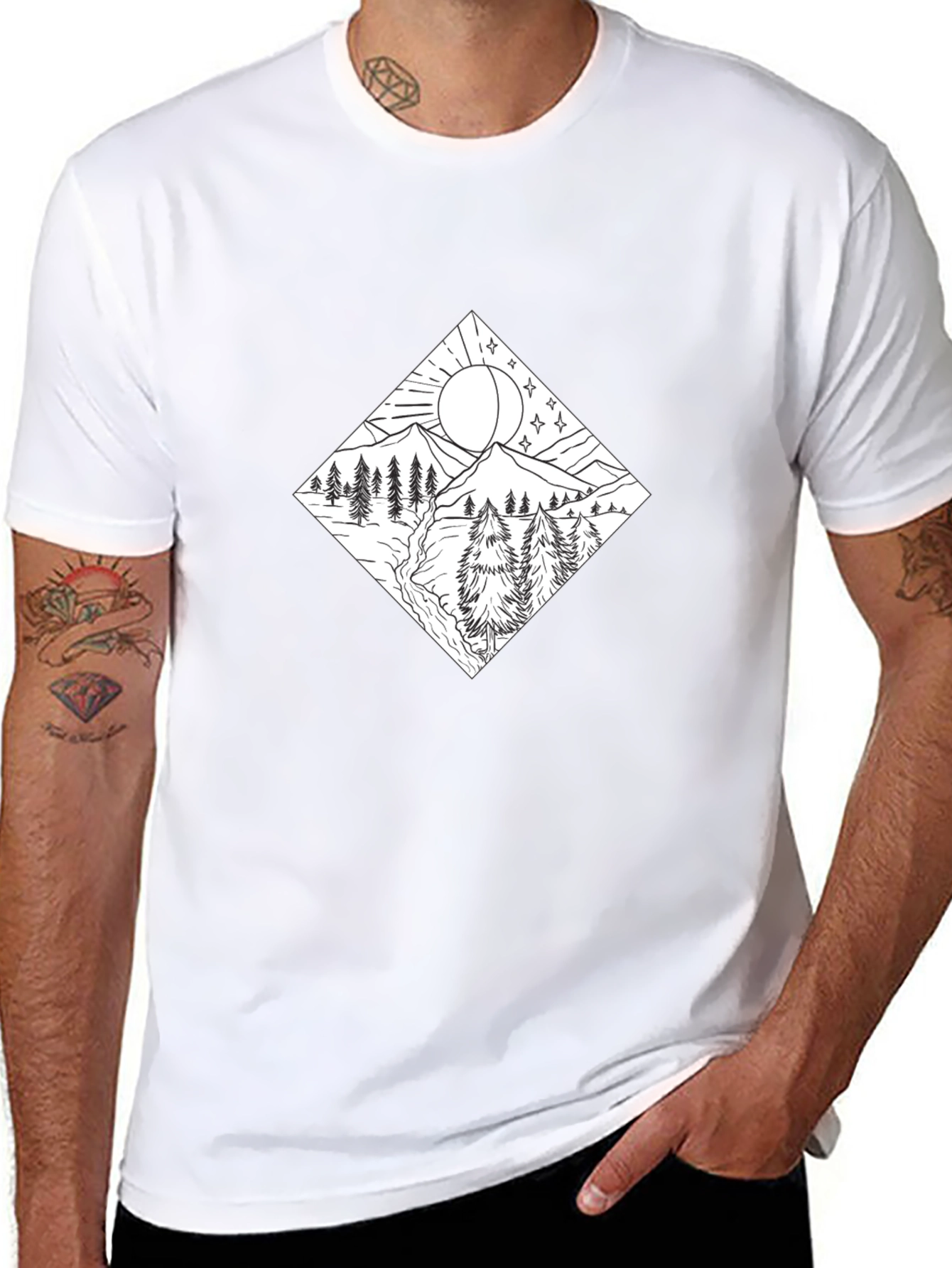 Mountain Scene Graphic Tee - Stylish Black Shirt