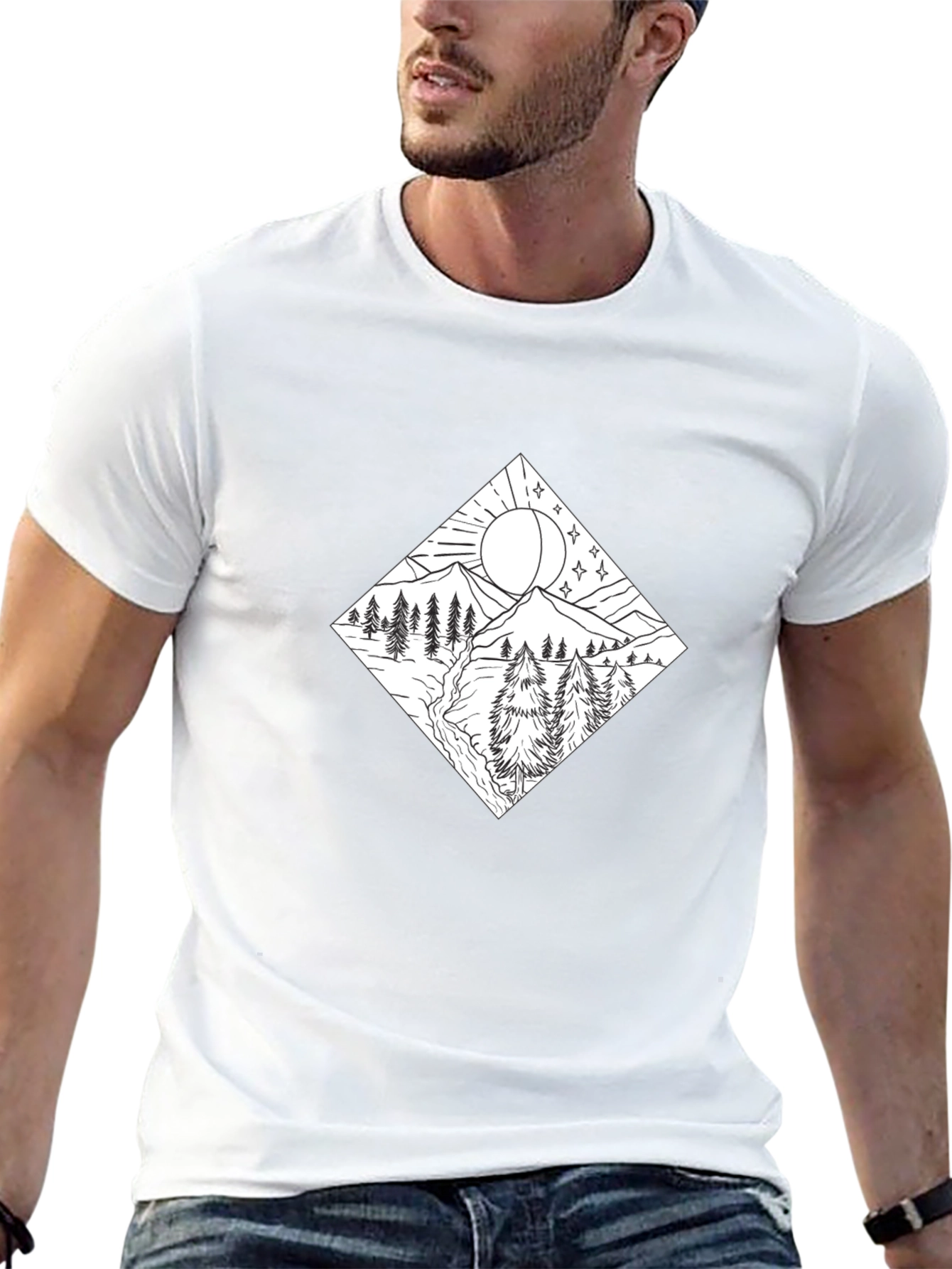 Mountain Scene Graphic Tee - Stylish Black Shirt