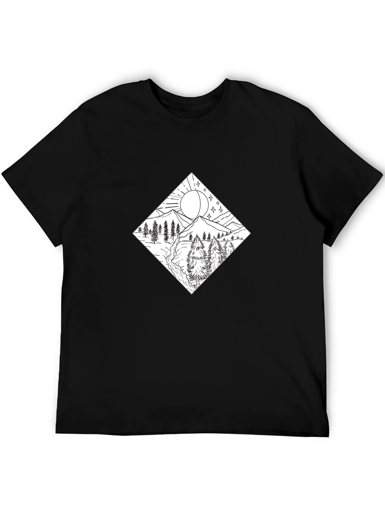 Mountain Scene Graphic Tee - Stylish Black Shirt