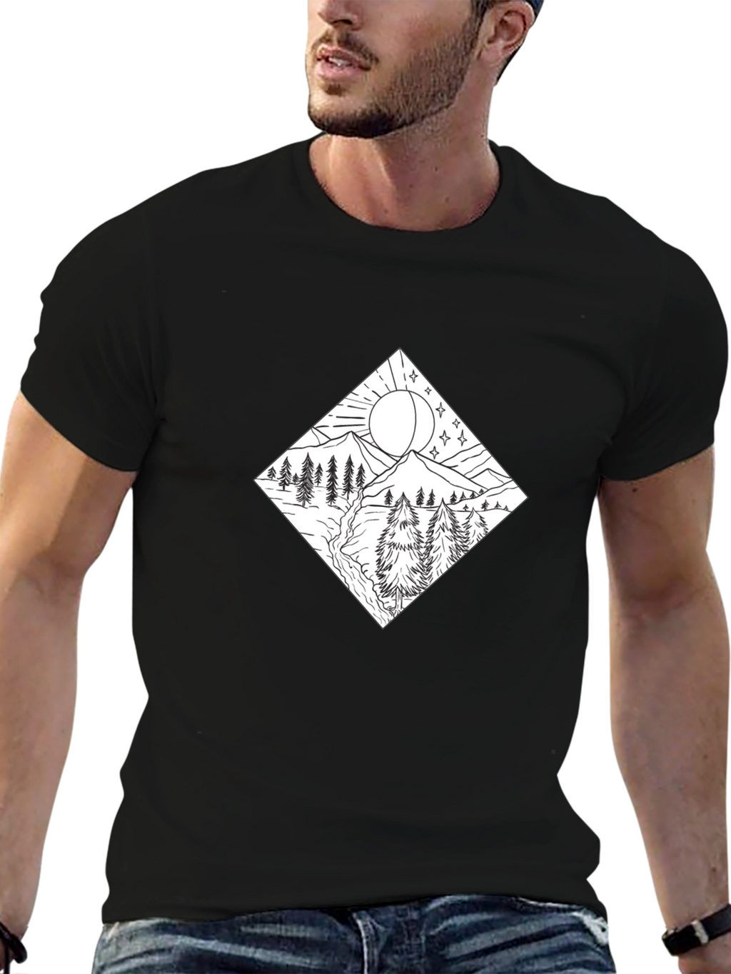 Mountain Scene Graphic Tee - Stylish Black Shirt