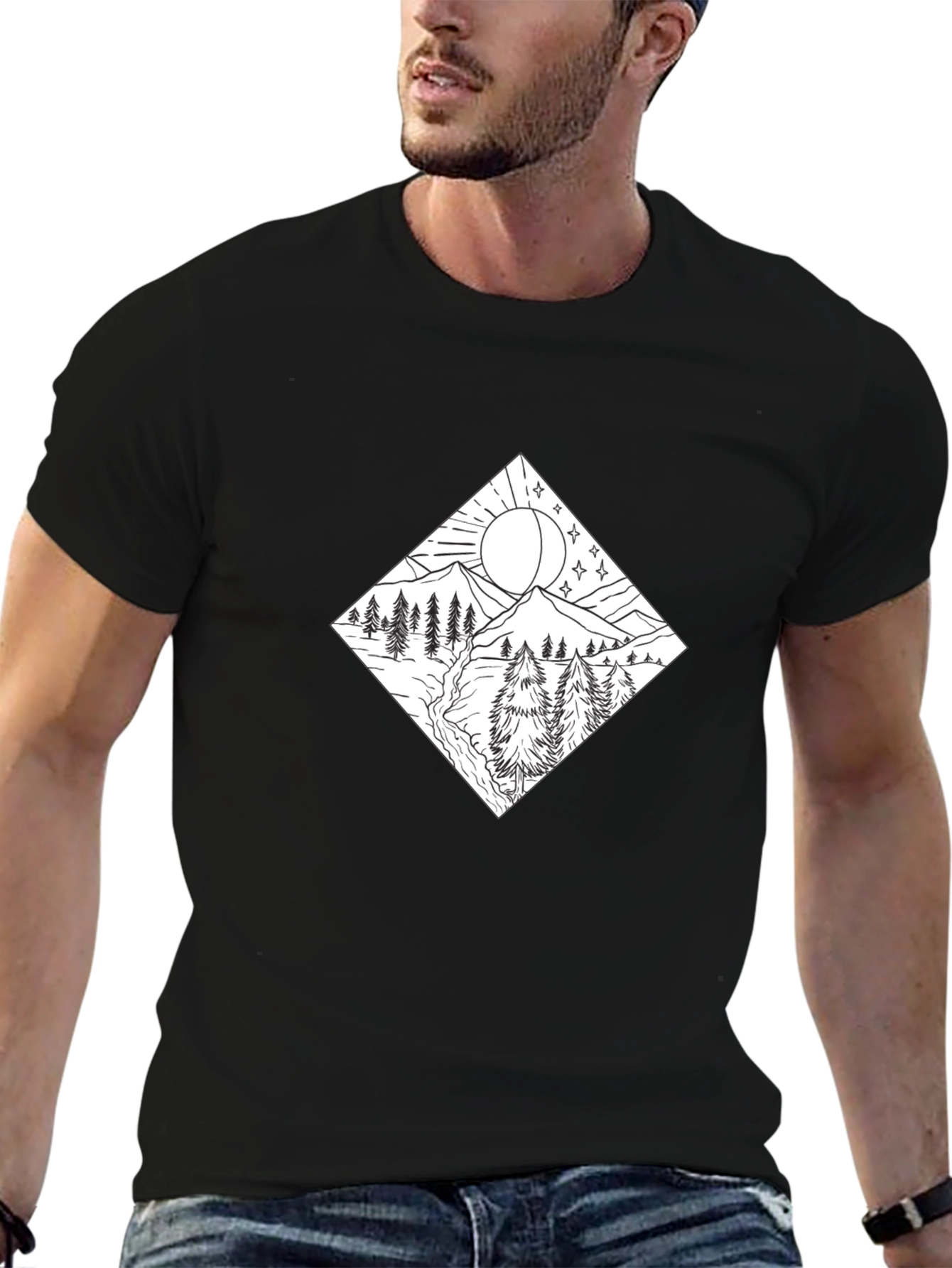 Mountain Scene Graphic Tee - Stylish Black Shirt
