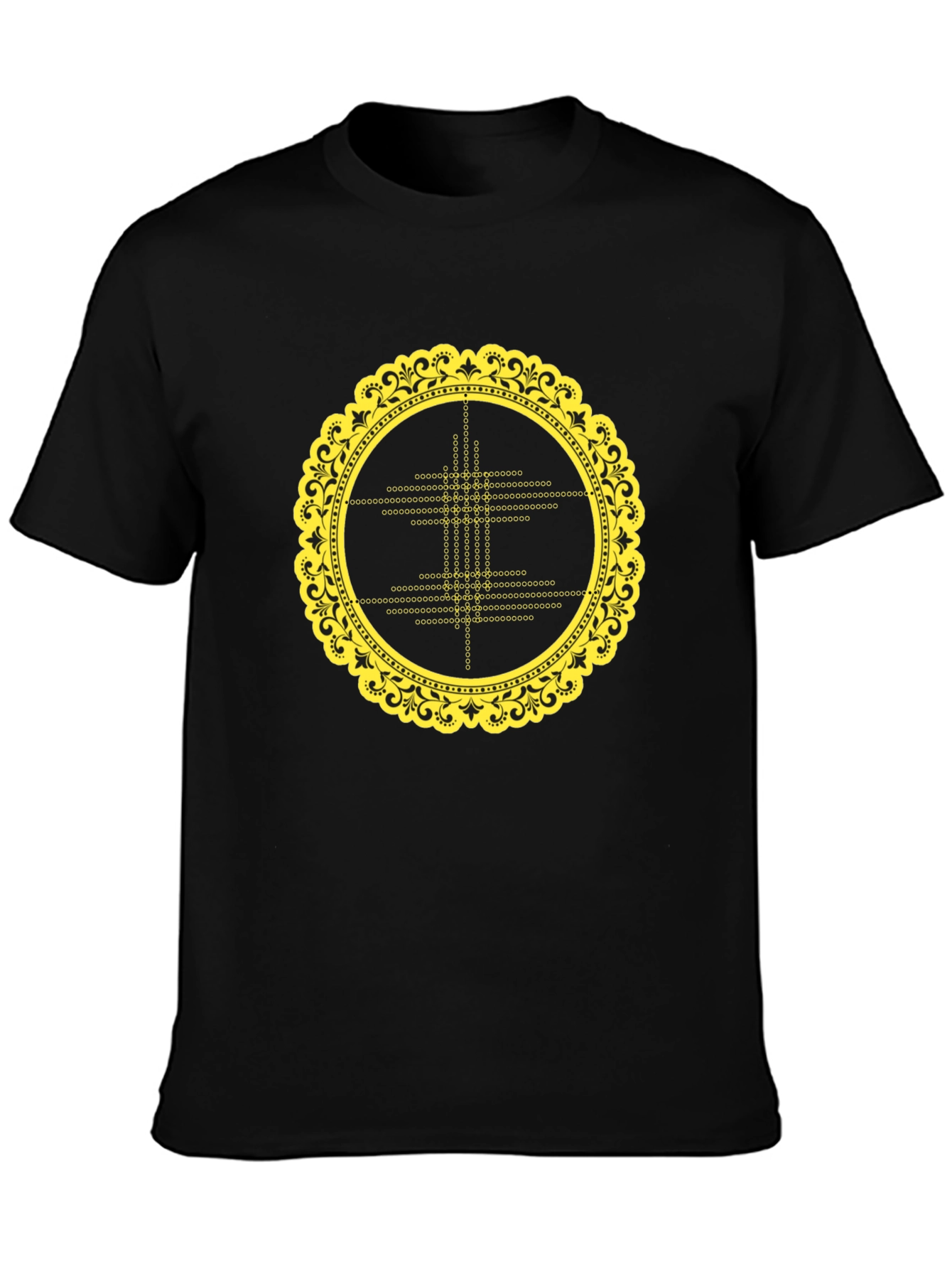 Black T-Shirt with Yellow Mandala Design