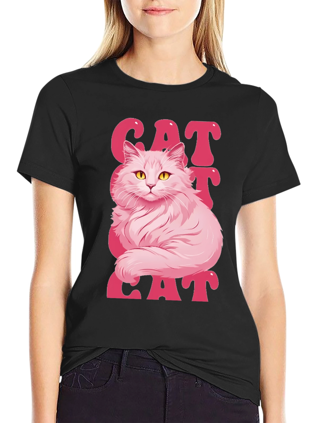 Pink Cat Graphic T-Shirt