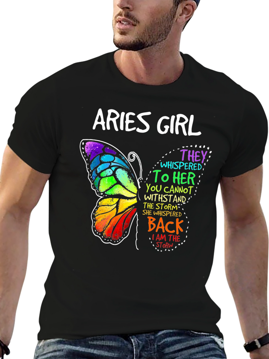 Aries Girl Butterfly Graphic Tee - Zodiac Womens T-Shirt