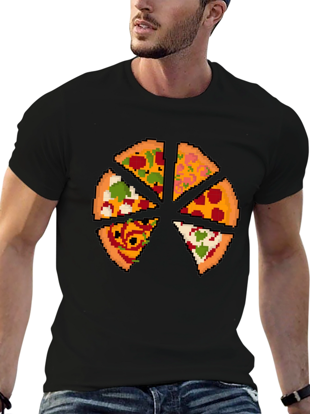 Pizza Pixel Art Graphic T-Shirt - Black