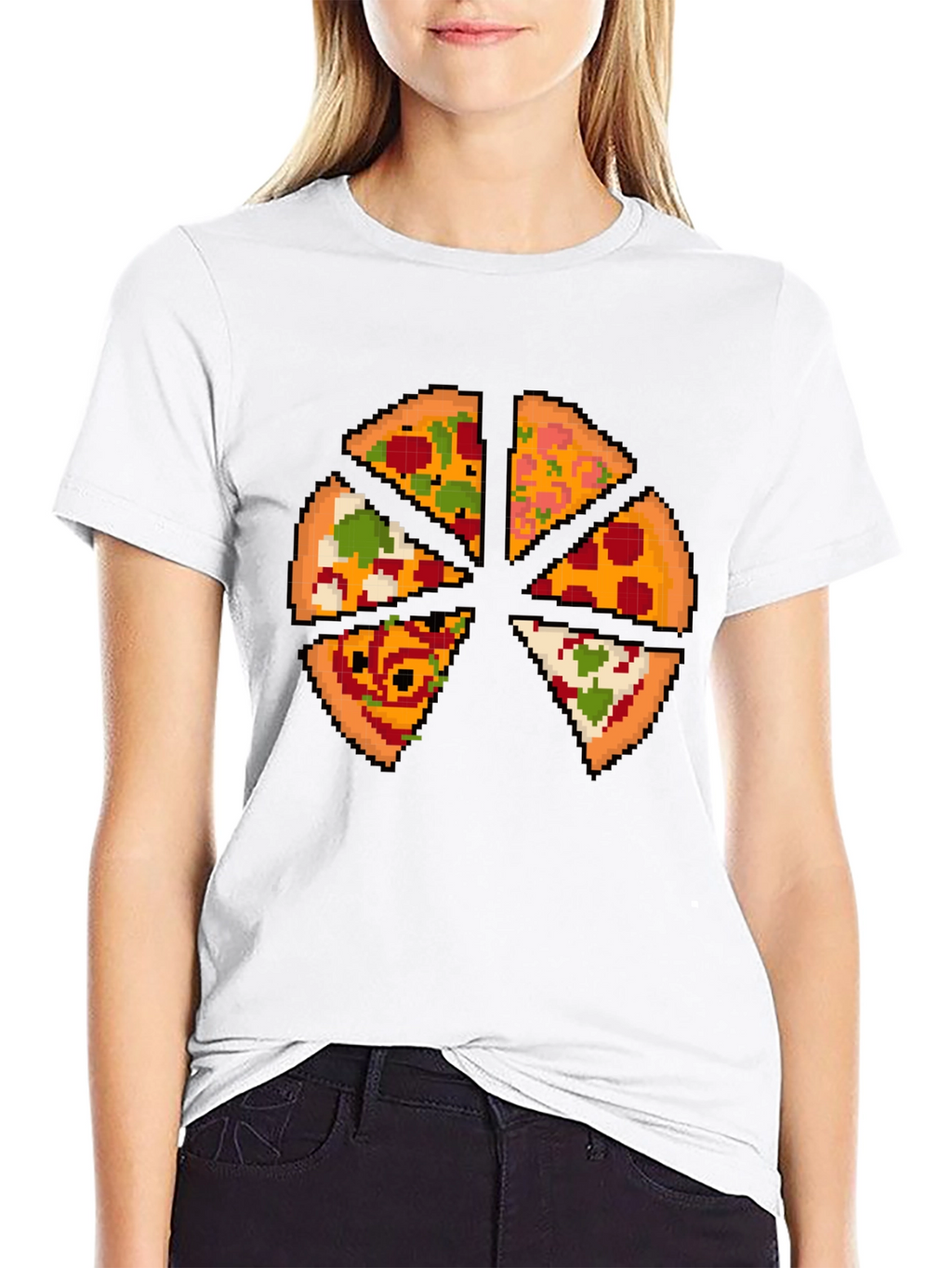 Pizza Pixel Art Graphic T-Shirt - Black