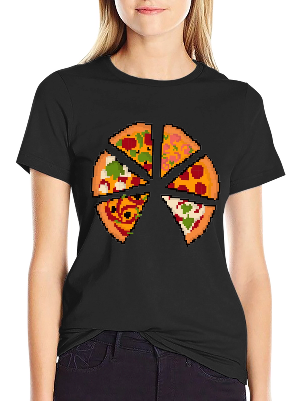 Pizza Pixel Art Graphic T-Shirt - Black