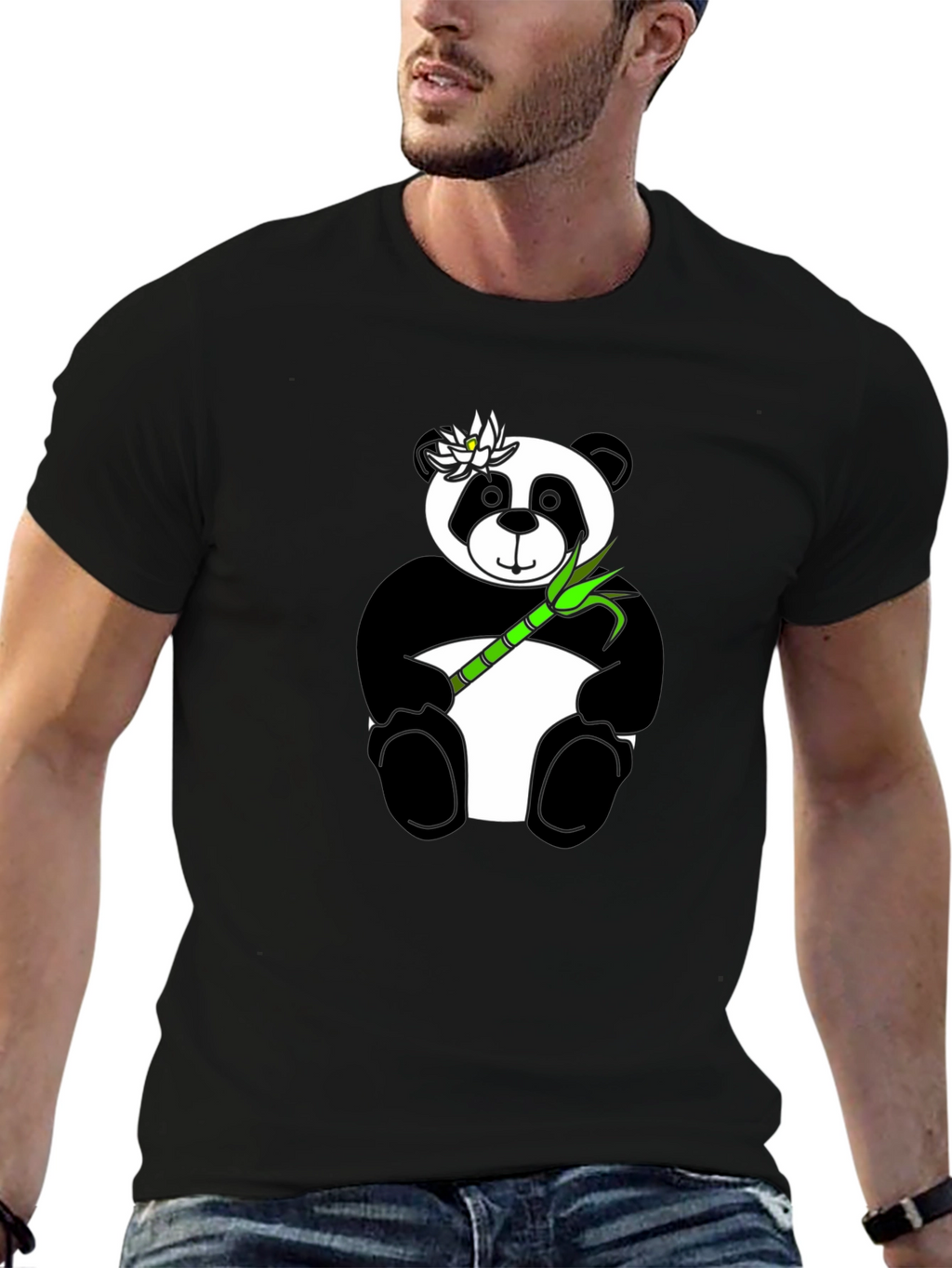 Panda Bamboo Graphic Tee - Black