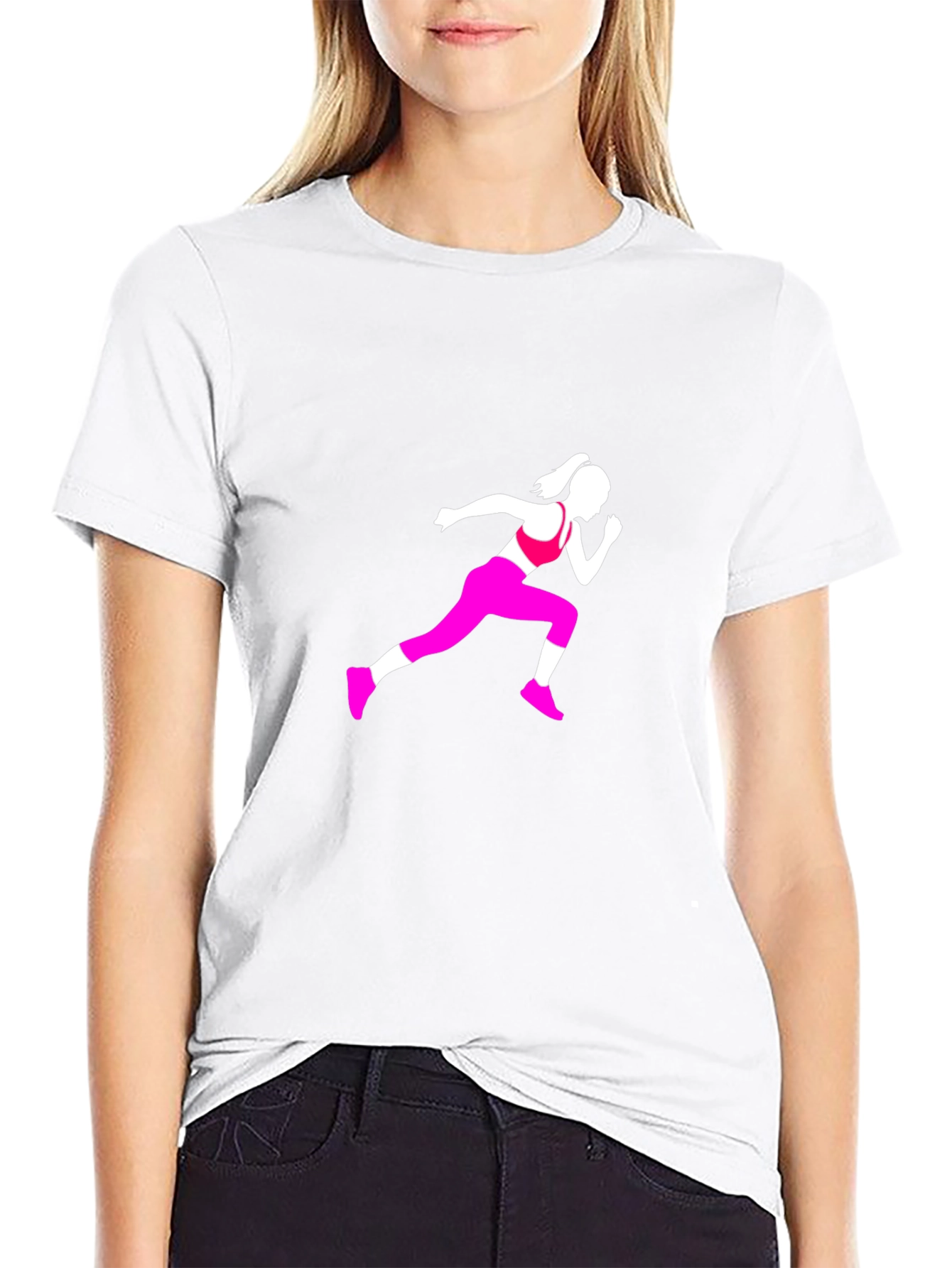 Black Tee with Running Woman Graphic