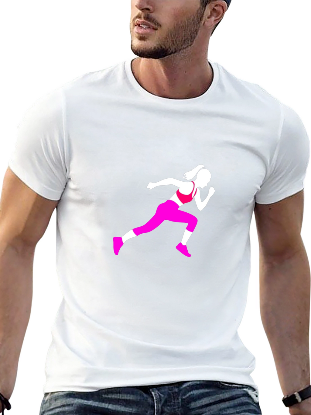 Black Tee with Running Woman Graphic